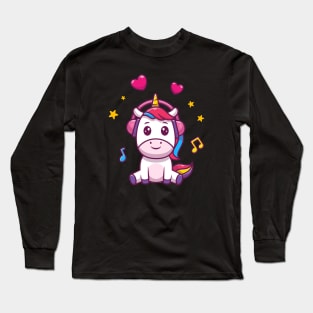 Cute unicorn listen music cartoon Long Sleeve T-Shirt